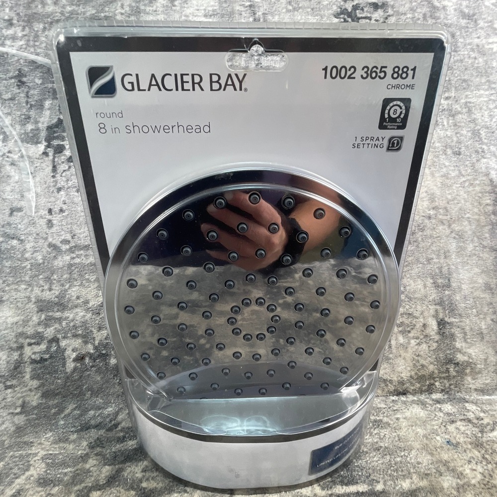 Glacier Bay 8 in. Round Showerhead Chrome Finish Single Spray Rub Clean NWOT